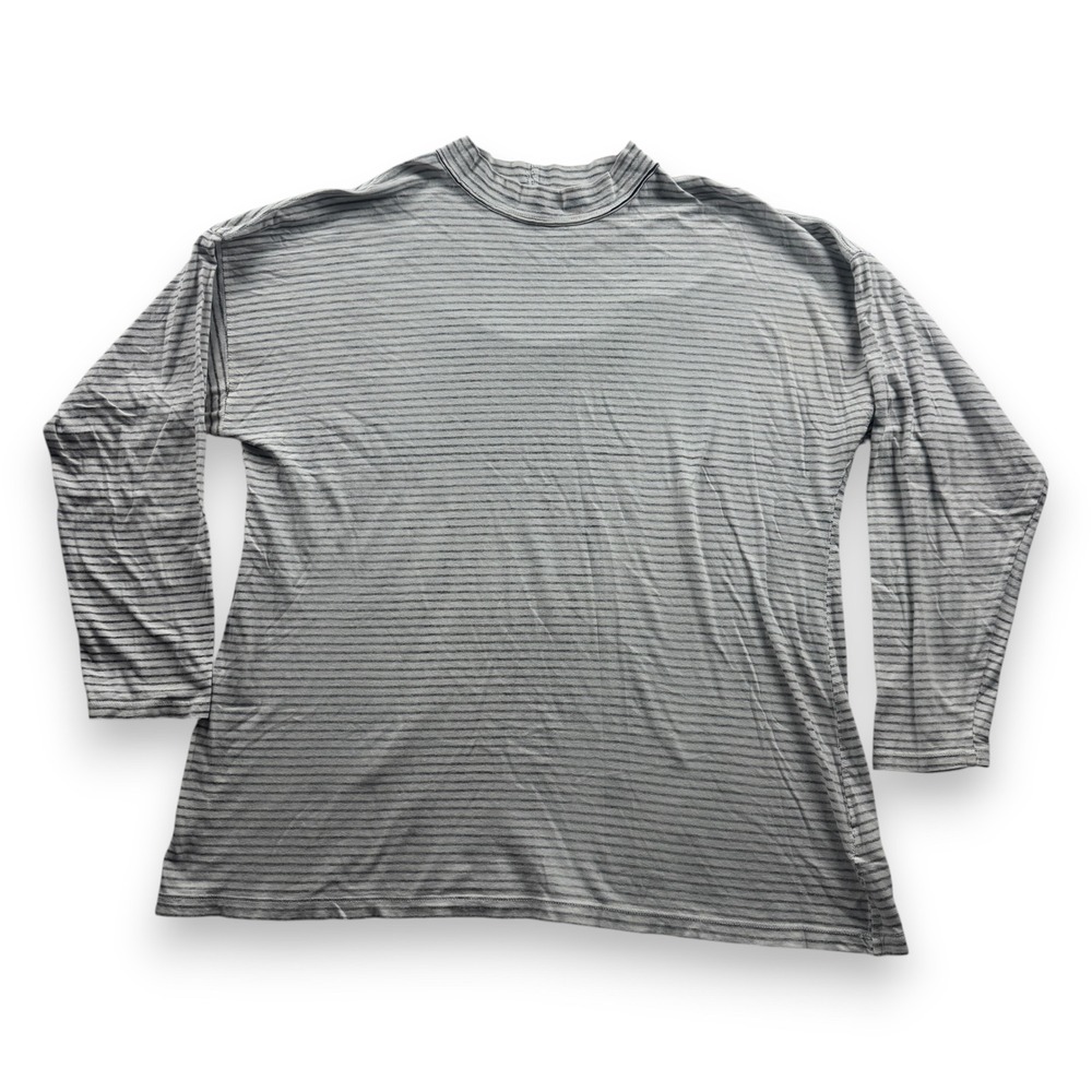 We The Free Free People Womens Grey Black Striped Mock Neck Long Sleeve Top S